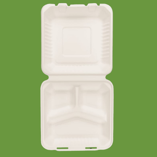 3 compartment Bagasse meal box 1x150