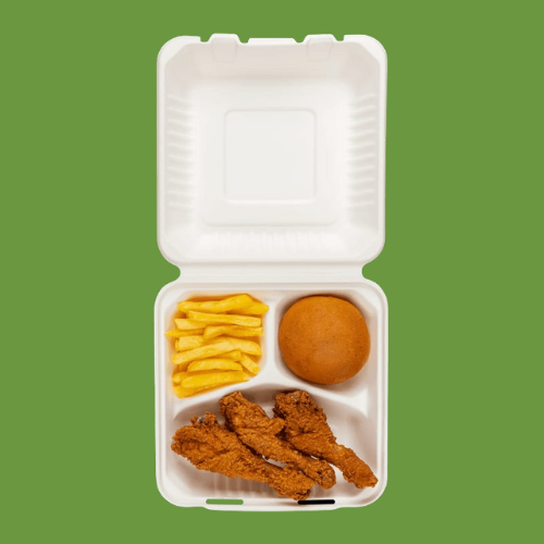 3 compartment Bagasse meal box 1x150